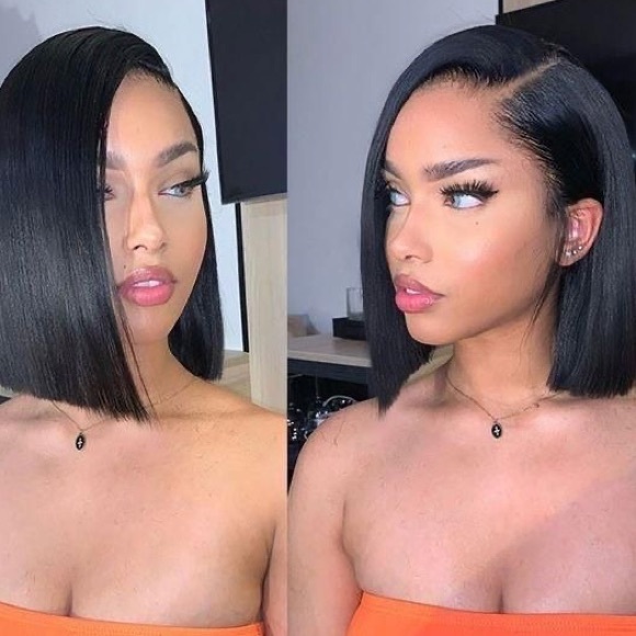 12” SHORT BLACK BOB HUMAN HAIR STRAIGHT LACE-FRONT - Picture 1 of 6